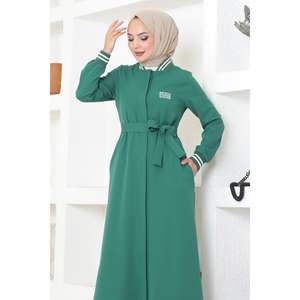 MSW19214-4 Abaya Acanalada con Botones Esmeralda, Abrigos, Chaquetas y Gabardinas Modestas - Product Image 2