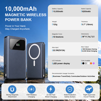 UNIXPOW Factory OEM 10000mAh 20000mAh 22.5W PD Charge rapide 5-en-1 avec 2 câbles intégrés Batterie externe magnétique sans fil