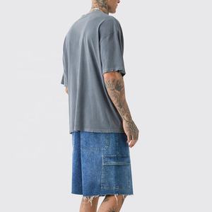 เสื้อยืดโอเวอร์ไซส์สไตล์สตรีทสำหรับผู้ชาย รับผลิตตามแบบ (OEM) คอกลม ผ้าฝ้าย 100% ล้างสีแบบวินเทจ - Product Image 3