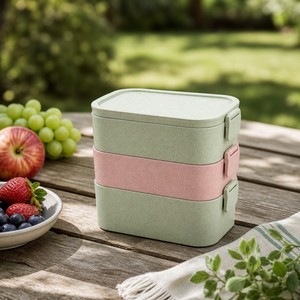 Contenitore per Pranzo a Doppio Strato Isolato con Coperchio in Plastica, 3 Scomparti, Riscaldabile in Microonde, Portatile, Rettangolare, Senza BPA - Product Image 2