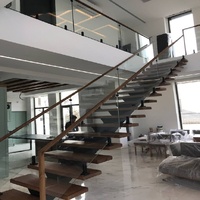 Escalier en bois de luxe sur mesure, escalier flottant moderne avec garde-corps en verre pour maisons haut de gamme