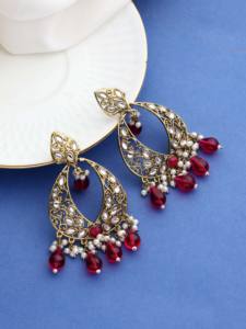 Traditional Kundan Ethnic Flower Shape Dangler Earrings Women's Mehendi Plated Alloy for Parties Wedding Wear Gift Idea for - Product Image 2