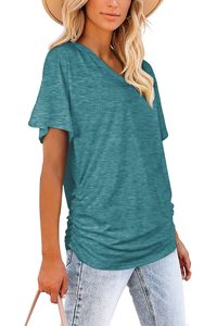 Fabricante de poliéster/algodón mujeres camisetas personalizadas de manga corta de algodón de color sólido cuello redondo mujeres camiseta - Product Image 3