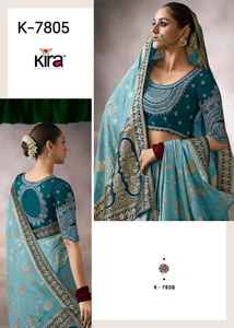 ผ้าไหมเครปเนื้อนุ่ม น้ำหนักเบา คอลเลคชั่นผ้าส่าหรีดีไซเนอร์ แคตตาล็อกครบถ้วน ราคาขายส่ง ผ้าส่าหรีสำหรับงานแต่งงาน ป้องกันแสงแดด - Product Image 5