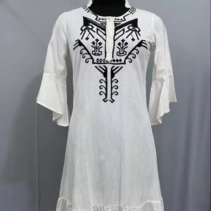 Women's Frock In Best Price Print V-Neckline Long Sleeve Comfortable Flattering Casual Style Latest Western Design Women Dress - Product Image 1