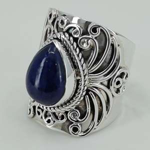 Lapis Lazuli 925 Sterling Silver Handmade <b>Statement</b> <b>Ring</b> September Birthstone Jewelry Natural Blue Pear Shape Gemstone IGI - Product Image 4