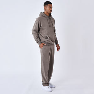 100% coton hommes hiver Gym entraînement Fitness pull à capuche pantalons de survêtement ensembles couleur unie chaud hiver survêtement col à capuche - Product Image 2