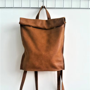 Mochila de cuero de tamaño mediano, bolsa de viaje con diseño de tapa enrollable, mochila Vintage para ordenador portátil, paquete diario, - Product Image 1