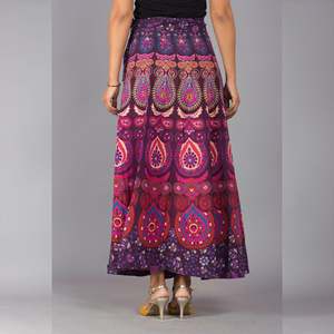 Purple Ethnic Print Maxi Chiffon Skirt Comfortable Breathable Straight Wrap Midi Skirt Natural Waistline Digital Print Technique - Product Image 3