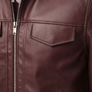 Veste zippée unie en similicuir bordeaux pour homme, coupe ajustée, style court, veste en cuir tendance pour homme - Product Image 6