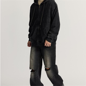 Sweat à capuche surdimensionné à fermeture éclair intégrale en coton lourd, lavage à l'acide, sur mesure pour hommes, streetwear, OEM ODM, usine, étiquette privée, approvisionnement 2026 - Product Image 3