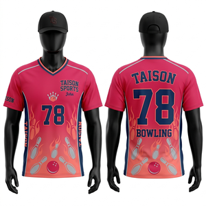 Mens <b>Bowling</b> Jersey 180 GSM Moisture Wicking Polyester Maroon Black Printed Panels Sublimation Custom Logo - Product Image 2