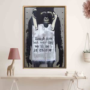 Banksy Monkey Canvas Art: Graffiti Pop Wall Decor Print,GOLD <b>FRAMED</b> CANVAS - Product Image 1