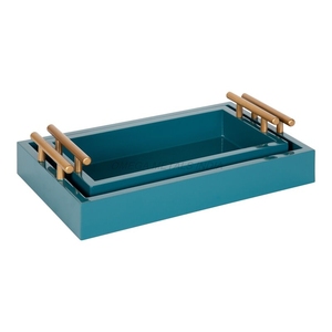 Top Trending Wooden <b>Tray</b> Set 2 Pcs in Rich Mahogany Color with Rectangular Shape and Chic Design Ideal for Elegant <b>Serving</b> - Product Image 1