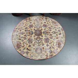 พรมตุรกีวินเทจ4.3ft 4.2 x งานแฮนด์เมดสีเบจผ้ากำมะหยี่ขนยาวทรงสี่เหลี่ยมผืนผ้าเย็บปะติดปะต่อกันลายผ้าไหมไม้ไผ่สำหรับวัยรุ่น - Product Image 3