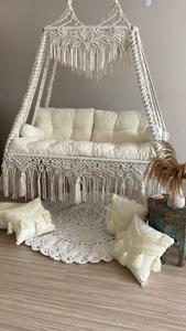 Hamac suspendu en coton avec cordon en macramé Double balançoire Style Boho tissé à la main suspendu extérieur intérieur adulte Double balançoire chaise - Product Image 3