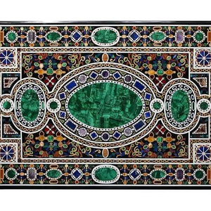 Table à manger de conception d'artisan d'incrustation de marbre noir polyvalente pour appartement de ferme hôtel école Villa parc - Product Image 1