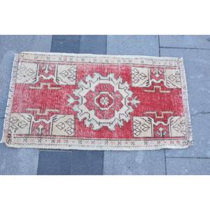 Authentic 1.7 X 2.9ft <b>Red</b> Beige Wool Kilim Rug Large Area Turkish Abstract for Hallway Rectangular 10mm <b>Latex</b>-for Room Decor - Product Image 3