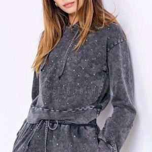 เสื้อฮู้ดกันหนาวมีสไตล์สำหรับผู้หญิงเสื้อฮู้ดแฟชั่นประดับพลอยเทียมทรงหลวมระบายอากาศได้ดีมีสไตล์ - Product Image 1