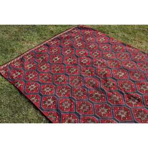 พรมขนาด 5.4x9.7 ฟุต, พรมคิลิมตุรกี, พรมลายตารางสีแดงวินเทจทำจากขนสัตว์ - Product Image 4