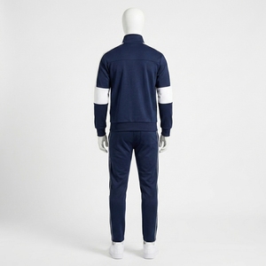 Conjunto Deportivo para Hombre, Azul Marino, con Capucha, Chaqueta con Cierre Completo, Pantalones Jogger, Paneles Blancos en Bloques de Color, Ropa Deportiva, Entrenamiento, Ajuste Profesional, Ropa Activa - Product Image 2