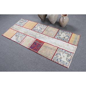 Alfombra Turca Vintage con Acentos de Estilo Turco, 2.8x6.1 pies (86x186 cm), Alfombra Azul con Estampado Animal - Product Image 4