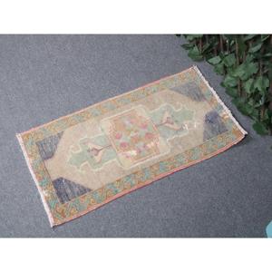 Alfombra Turca, Alfombra Pequeña de 1.4x2.6 pies, Alfombra de Lana Azul Marrón - Product Image 2