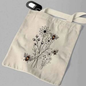 Canvas Tote Bag <b>Bee</b> Flower Print Minimalist Shopping Bag Custom Closure Reusable Handbag Wholesale - Product Image 6