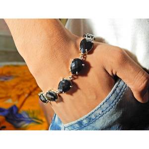 Handmade 925 Sterling Silver <b>Bracelet</b> with Black Onyx <b>Gemstone</b> Fashionable Silver Jewelry Bangle Gift - Product Image 3