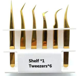 Pince à épiler courbée et en forme de L pour extensions de cils, plaquée or, haute qualité, personnalisée, excellent outil pour le volume - Product Image 1