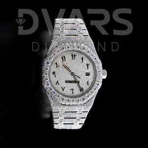 นาฬิกาเพชรมอยส์ซอไนท์สุดหรูสำหรับทั้งชายและหญิงความชัดเจนในการเคลื่อนที่เคลื่อนที่ด้วยกลไกระบบสแตนเลสสายรัดแก้วสีทองสีขาว - Product Image 2