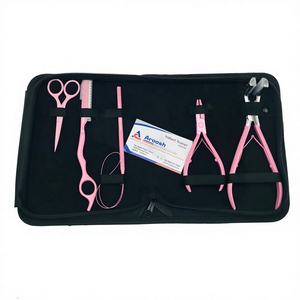 Kit de pinces pour extensions de cheveux en acier inoxydable à revêtement rose Clips à ciseaux de qualité capillaire Remy et outils de boucle de traction - Product Image 1