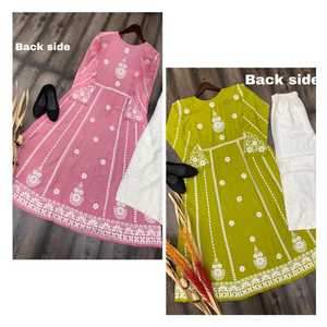 TRENDING RAYON FLAIR TOP AVEC FIL DE COTON BRODERIE TRAVAIL ET TRAVAIL PLAZO PANT CASUAL WEAR ROBE DE BUREAU RÉGULIER KURTIS - Product Image 6