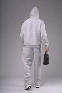 Conjunto de sudadera con capucha y pantalones de chándal de gran tamaño para hombre, ropa de calle holgada informal, traje cálido de lana de Color sólido para hombre - Product Image 5