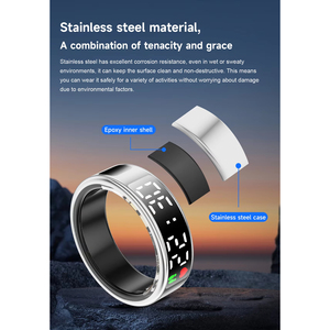 Boîtier de charge pour bague connectée avec écran LED, étanche IP68, en acier inoxydable, chargement magnétique, contrôle par application, suivi de santé, bague tendance - Product Image 4