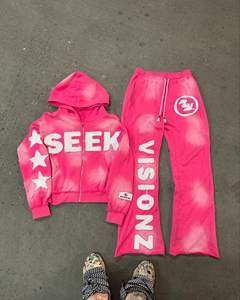 OEM nouvelle mode Streetwear survêtements impression numérique Vintage lavage à l'acide recadrée soleil délavé sweat à capuche hommes sweat et pantalon ensemble - Product Image 5