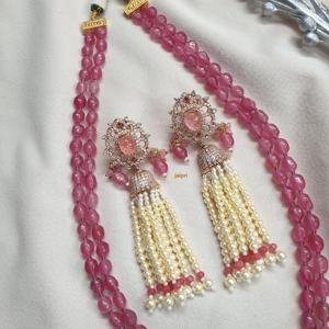 Ensemble de pendentifs en pierre rose vintage Kundan Polki Bird en acier inoxydable plaqué or fin avec perle et diamant pour cadeau - Product Image 6