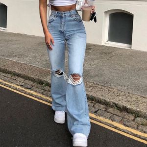 Ropa de calle de moda para mujer, ropa informal de cintura alta, pantalones vaqueros ajustados de pierna ancha, pantalones vaqueros ajustados para mujer - Product Image 3