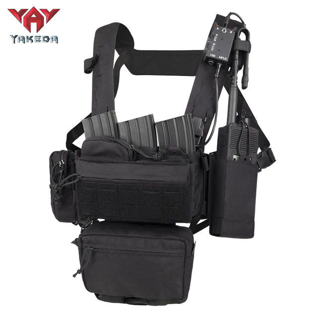 YKD-0232 YAKEDA Men's Tactical Vest Black Molle Training Chest Rig with Mag Pouches Personal Defense Equipment