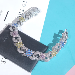 Pulsera Cubana con Incrustaciones de Diamantes de Imitación Multicolores, Plata 925, Joyería Hip Hop de Lujo, Pieza Destacada - Product Image 4