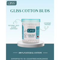 GLISS Premium 100% Kapas Murni Tongkat Kapas Sekali Pakai 200 Batang Wadah Plastik Halus Putih untuk Penggunaan Laboratorium