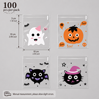 Sacs OPP haute transparence pour Halloween avec motifs amusants de chat et de citrouille pour l'emballage de biscuits, chocolats, bonbons et collations