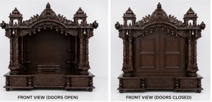 Templo de Madera de Teca para Sala de Pooja, Diseño de Autor, Mandir de Madera de Gran Tamaño con Triple Domo y Almacenamiento, Acabado en Nogal Oscuro - Product Image 2