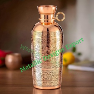 Botella de agua de cobre puro hecha a mano con diseño de anillo adornado, beneficios ayurvédicos para la salud, a prueba de fugas, amplia capacidad personalizada - Product Image 6