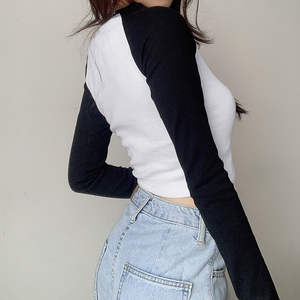 Hauts courts coupe ajustée pour femmes chemises à manches longues d'été t-shirts respirants teints unis pour dames grande taille longueur courte solide - Product Image 3