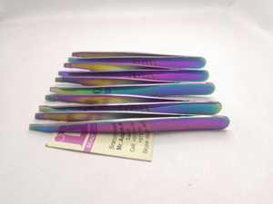 Gran oferta, pinzas para cejas inclinadas de acero inoxidable sostenibles, diseño de arcoíris multicolor, pinzas para cejas con punta puntiaguda, Etiqueta Privada - Product Image 3