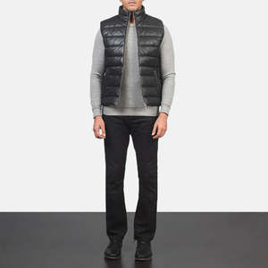 Gilet en cuir véritable Reeves noir, décontracté, matelassé, coupe-vent et imperméable, avec logo personnalisé, en tissu polyester pour l'hiver - Product Image 3