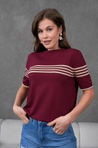 เสื้อถักแขนสั้นคอกลมสำหรับผู้หญิงเสื้อยืดเสื้อถักลายทางระบายอากาศได้ดีมีสไตล์สวมใส่สบาย - Product Image 4