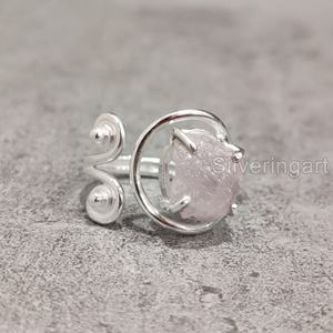 Bijoux en pierre brute Bague pour femme Quartz rose naturel Pierre précieuse Avril Pierre de naissance Designer Bijoux de Noël Bague en argent sterling 925 - Product Image 4