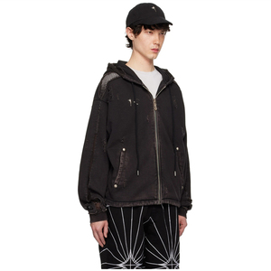 Personnalisé Vintage Fading Distressing Fermeture à glissière Épaules tombantes avec capuche en maille pour hommes - Product Image 6